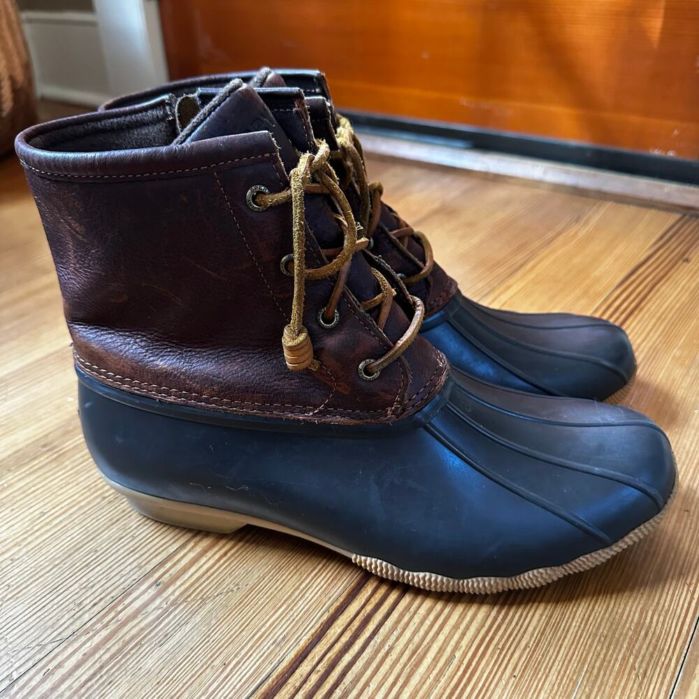 Sperry saltwater brown leather rubber sole rain boots SIZE‎ 10